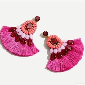 J Crew resin beaded fringe earrings pink